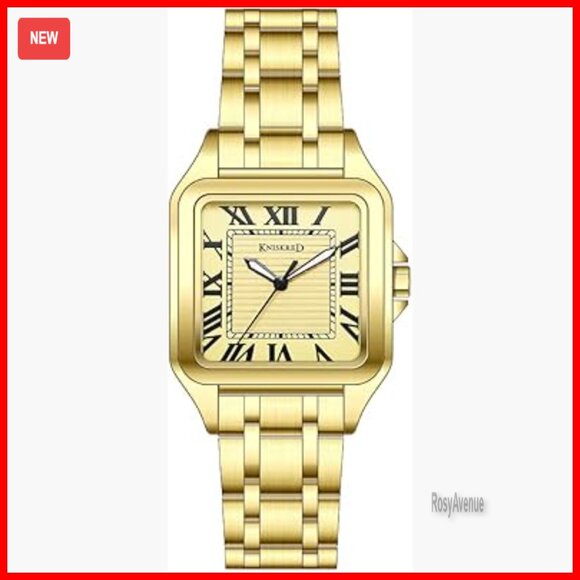Men's Square Watch 40mm Stainless Steel Roman Numeral Dial Quartz Movement